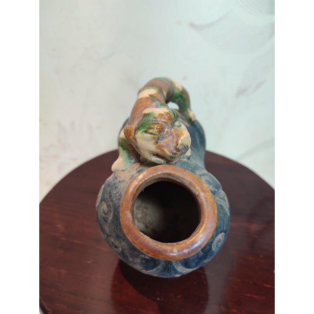Chinese Ceramic Pot Trio-Colored Glazed Pottery Water Pot Hand Carved Tiger Shape For Sale - Image 9 of 9