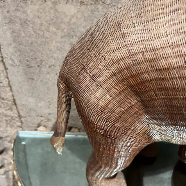 Wood Vintage Chinese Wicker Elephant Box, Hand-Woven Rattan, Mid-Century For Sale - Image 7 of 11