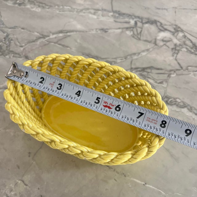 Rustic European Bright Yellow Vintage Ceramic Braided Basket Made in Spain For Sale - Image 3 of 9