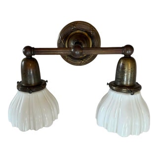Antique Double Wall Sconce With Original Clamshell Shades For Sale