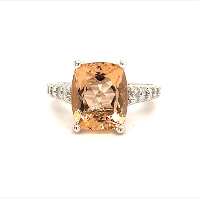 Natural Morganite Diamond Ring 14k Gold 4.26 TCW Certified, Size 5 For Sale - Image 15 of 15