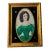American Folk Art Portrait, Lady in Emerald Green Dress, Gouache on Paper, Original Gilded Frame, Boston Estate, Circa 1920s For Sale