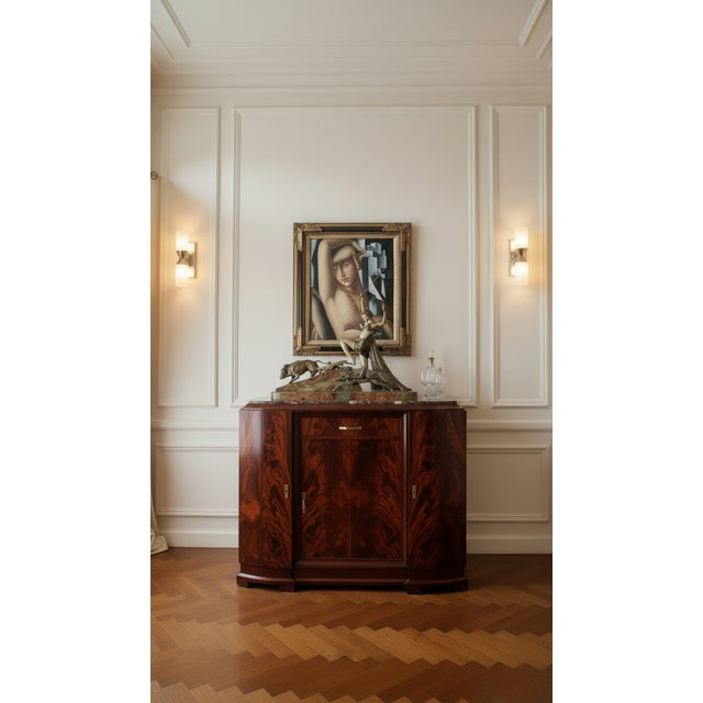 1920s Museum-Quality French Art Deco Sideboard With Spectacular Limousin Bronze Sculpture For Sale - Image 5 of 11