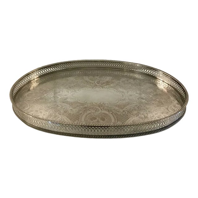 Antique Edwardian Silver-Plated Engraved Tea Tray, 1900s For Sale