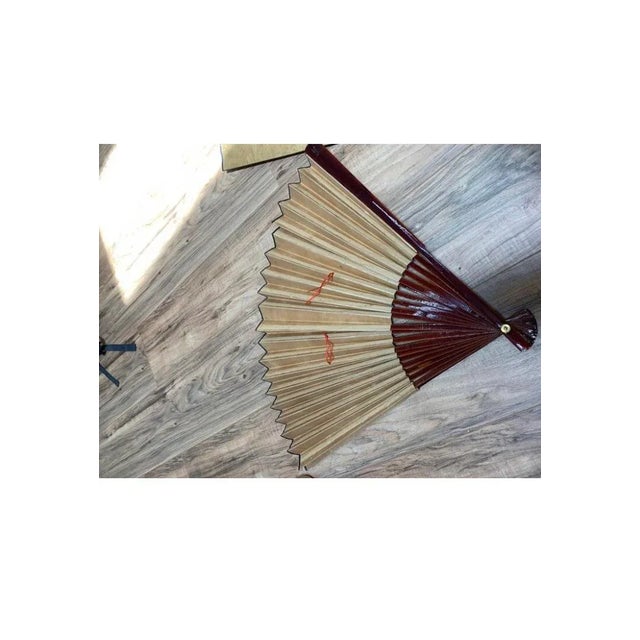Pair of Large Unmatched Decorative Asian Fans For Sale - Image 9 of 11