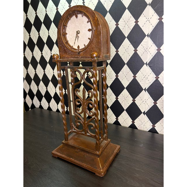 1970s Grand Old World Ironwork Table Clock With Architectural Scrollwork, 25" For Sale - Image 18 of 18