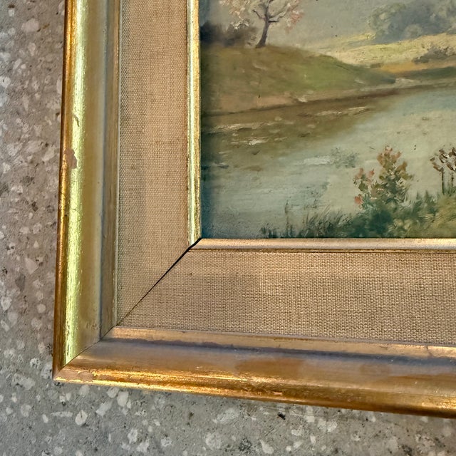 Pair of Petite Mid-Century Birch Trees & River Landscape Paintings For Sale - Image 10 of 10