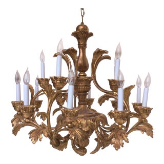 1990s Italian Hand Carved Fifteen Light Chandelier For Sale