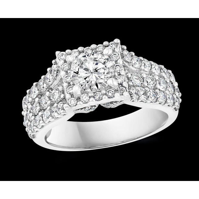 1 Ct Brilliant Round Center Diamond, 2 Ct 14 Karat White Gold ENGAGEMENT Ring 14 K gold Stamped 7.8 Grams Diamond VS...