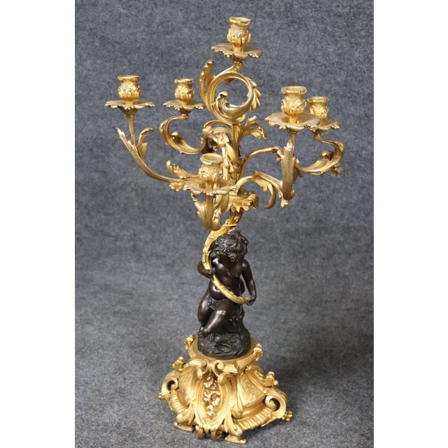 19th C. French Louis XV Style Ormolu & Bronze Clock Set by Balthazard Paris For Sale In Philadelphia - Image 6 of 17