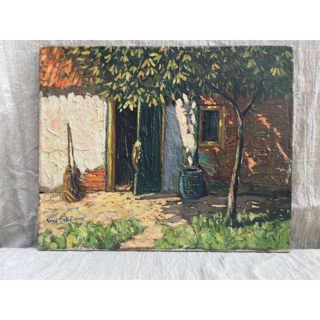 Paint Rustic Courtyard Scene Oil Painting by Nean Gallé, Mid-20th Century For Sale - Image 7 of 10