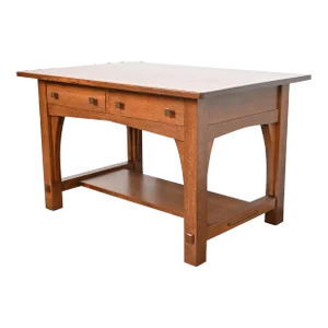 Limbert Antique Mission Oak Arts & Crafts Desk or Library Table, Newly Refinished
