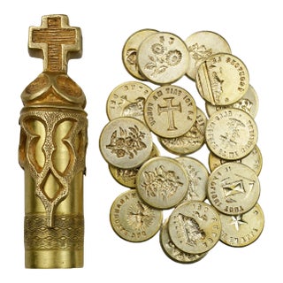 Antique French Wax Seal Etui Set Palais Royal Sceau Cachet Case Multiple Stamps Matrices For Sale