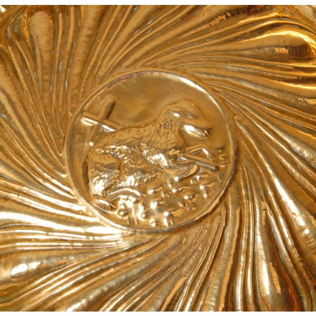 18th Century Gold Wall Plate Brass Alms Dish Lamb of God Italian Basin Bowl Brass XLarge For Sale - Image 4 of 12
