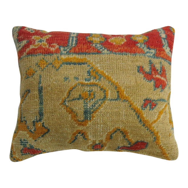 Coral Tan Early 20th Century Wool Antique Oushak Rug Pillow For Sale