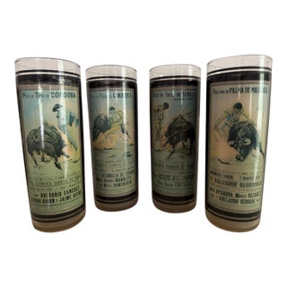 Stunning Set Of 4 Vintage Bullfighting Cocktail Glasses From Spain - Set 1 For Sale