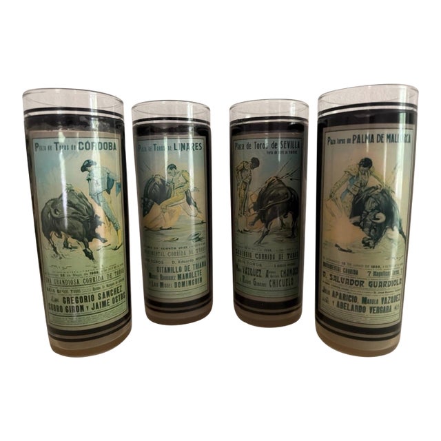 Stunning Set Of 4 Vintage Bullfighting Cocktail Glasses From Spain - Set 1 For Sale