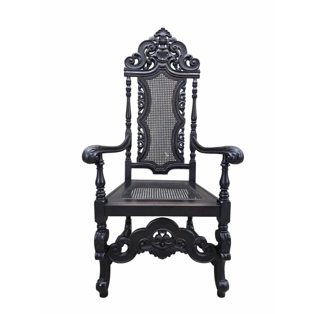 Antique Victorian Carved Walnut Caned Throne Chairs by Michigan Chair Company – Set of 2 For Sale - Image 9 of 11