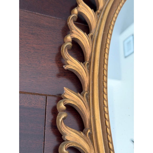 Vintage 1964 Syroco Oval Mirror With Gold Rococo Frame, Hollywood Regency Wall Decor For Sale - Image 10 of 12