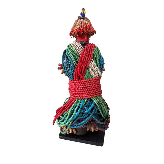 Vintage African Beaded Namji Fertility Doll Cameroon W/Stand 11.5" H For Sale