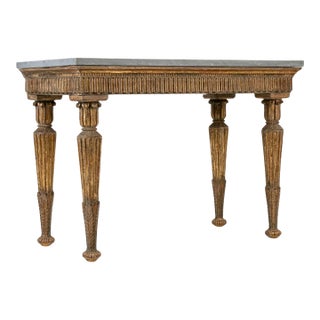 18th C Italian Neoclassical Gilt Wood Console With a Gray Marble Top For Sale