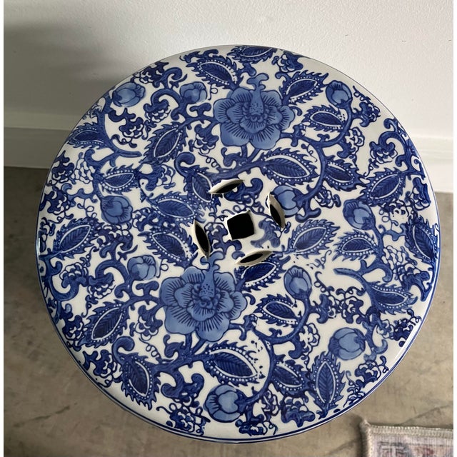 Blue Late 20th Century Vintage Chinese Blue and White Garden Stool For Sale - Image 8 of 9