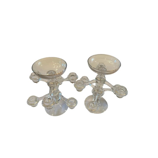 Vintage Pair of Cambridge Arm Stackable Glass Candlesticks For Sale - Image 12 of 12