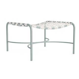 Brown Jordan Kantan Aluminum Ottoman in Harbor with White Lite Vinyl Strapping For Sale