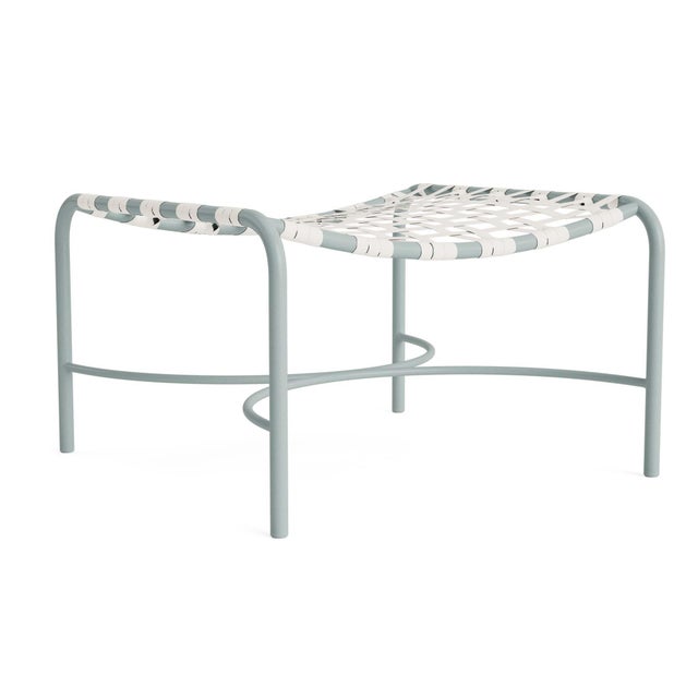 Brown Jordan Kantan Aluminum Ottoman in Harbor with White Lite Vinyl Strapping For Sale