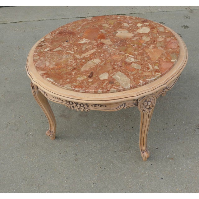 1960s French Circular Carved Coffee Table with Marble Top, 1960s For Sale - Image 5 of 10
