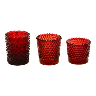 Red Ruby Glass Candle Holders – Set of 3 For Sale