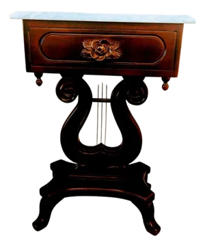 Late 20th Century Victorian Style Lyre-Harp Mahogany Italian Side Table.