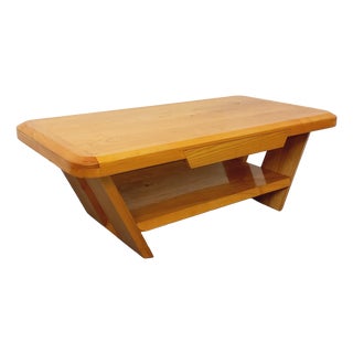 Vintage Brutalist Rectangular Coffee Table in Elm with Drawer, 1970s For Sale