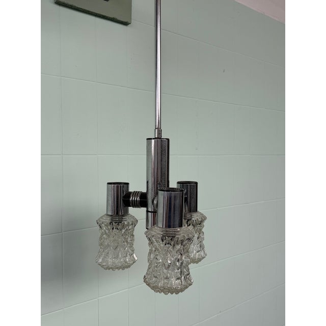 Italian Pendant Light in Glass and Steel from Targetti, 1970s For Sale - Image 4 of 18