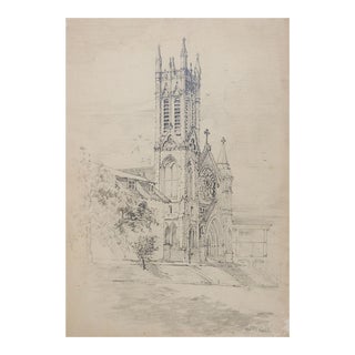 Vintage St. Mary's Cathedral Austin Texas Architectural Drawing For Sale
