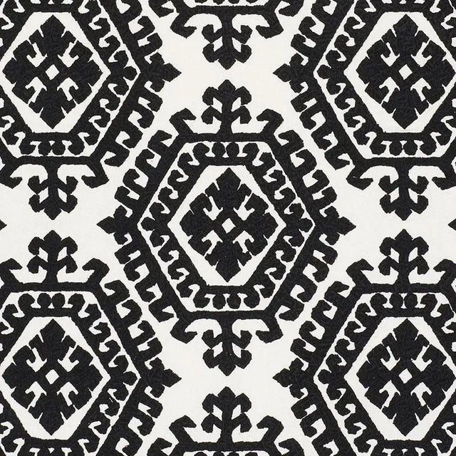 Sample - Schumacher Omar Embroidery Fabric in Black For Sale
