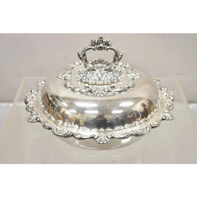 Vintage English Victorian Ornate Round Silver Plated Covered Serving Dish For Sale - Image 12 of 12