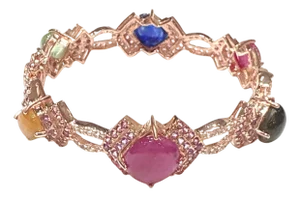 Bochic “Capri” Ruby & Multi Color Gem & Sapphire Bangle Set In 18K Gold & Silver