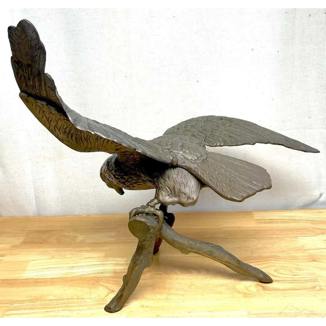 1960s Vintage Patinated Bronze Sculpture 'American Bald Eagle Upon Landing' For Sale - Image 12 of 13