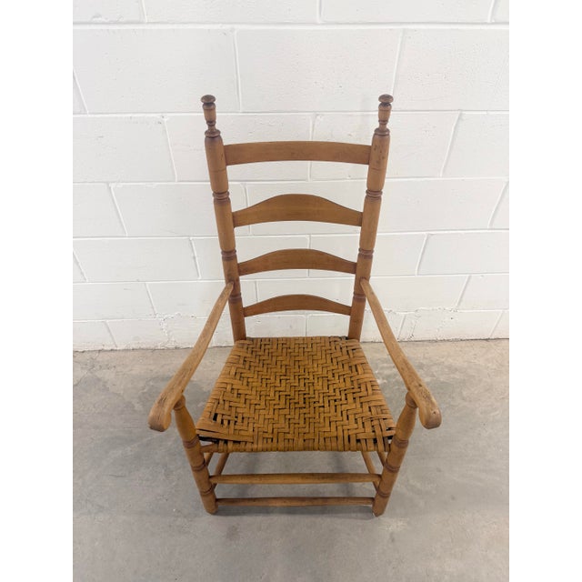 Farmhouse Antique Ladder Back Chair Woven Early 19th Century For Sale - Image 3 of 12