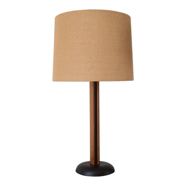 Vintage Danish Modern Teak & Black Metal Table Lamp For Sale