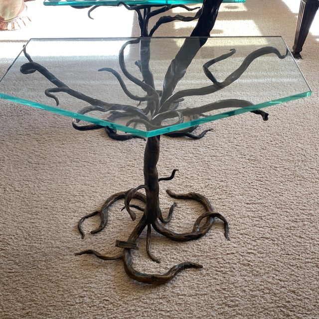 Art Nouveau 1960s Mid Century Modern Pair of Bertolanni Whimsical Wrought Iron Side Tables - a Pair For Sale - Image 3 of 12
