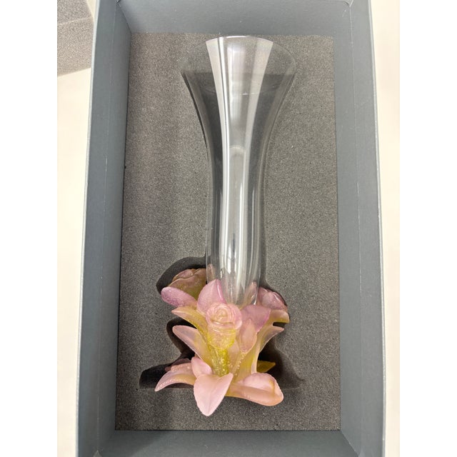 Daum France Soliflore Roses Crystal Vase With Pate De Verre Floral Base Signed For Sale - Image 17 of 17