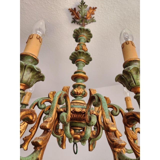 Antique Louis XV Rococo Baroque Florentine Chandelier with Eight Arms Gilded with Gold Leaf, Italy, 1920s For Sale - Image 17 of 18