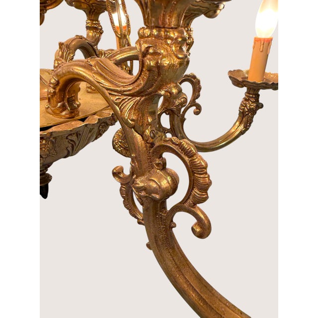 Antique Italian Baroque Style Ornate Figural Ormolu Brass Chandelier 12 Light For Sale - Image 12 of 13