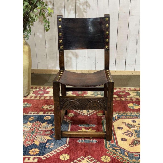 Antique English Chairs in Oak and Leather, 1800s, Set of 6 For Sale - Image 14 of 18