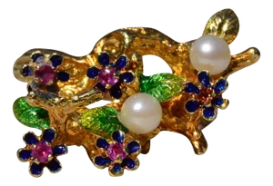 The Minquill: Ladies Bruatlist Style 18K Pearl and Sapphire Cocktail Ring