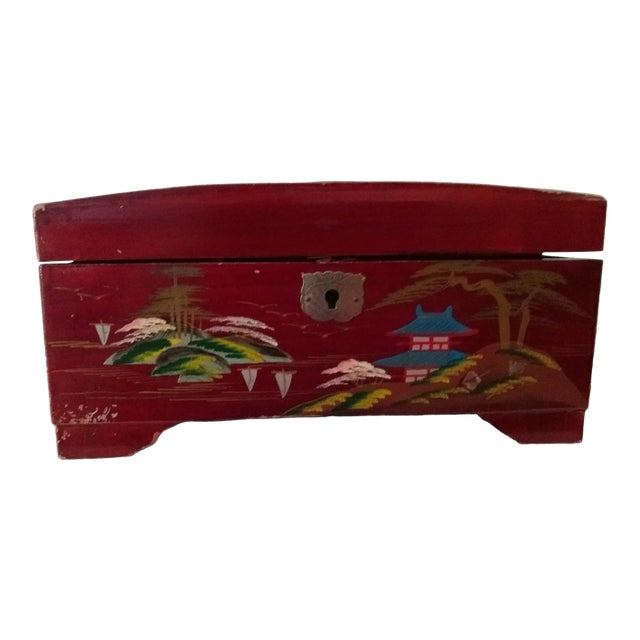 Vintage Lacquered Painted Treasure Box For Sale