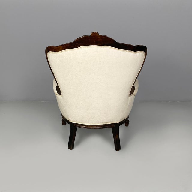 1930s Italian Luigi Filippo Style Armchairs in Wood and White Fabric, 1930s, Set of 2 For Sale - Image 5 of 18