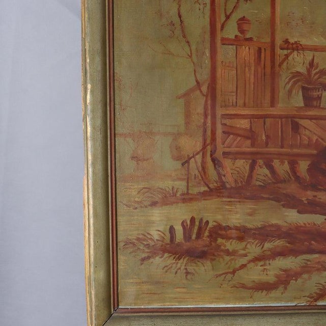 Gold 74" French Trumeau Mirror With Oil on Canvas Chinese Genre Scene Painting 19thC For Sale - Image 8 of 16